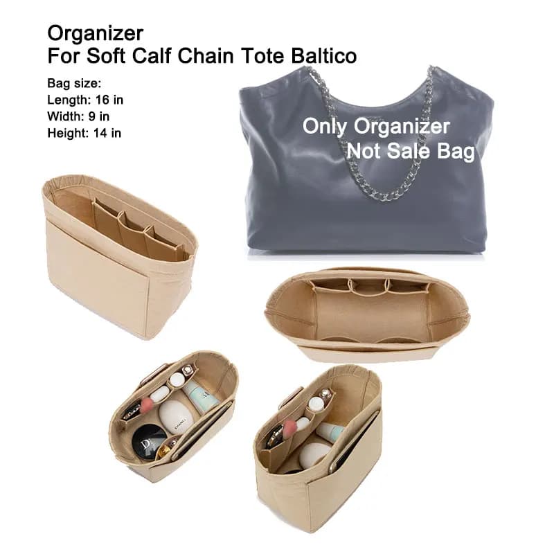 Inserto Organizer in Feltro per Borsa Tote Morbida con Catena, Modello Baltico, 16x9x14 pollici, Fodera Interna, Borsa Portaoggetti, Borsa di Supporto