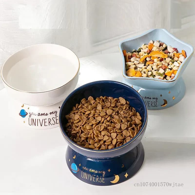 Ciotola per alimenti con acqua potabile in ceramica con piedi alti, ciotole per gatti con bocca obliqua anti-arricciamento, protezione per il collo, adorabili forniture per animali domestici, 1 pezzo
