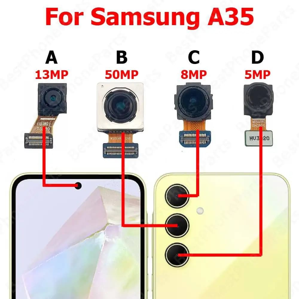 Fotocamera anteriore posteriore per Samsung A35 5G A356 Parte posteriore frontale frontale Selfie Modulo fotocamera posteriore Parti di ricambio per telefono cellulare
