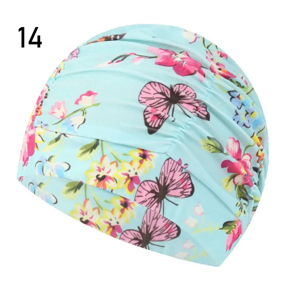Flowers Printed Free size Sports Accessories Swimming Cap Pool Bathing Hats Long Hair Protect Elastic Nylon Turban