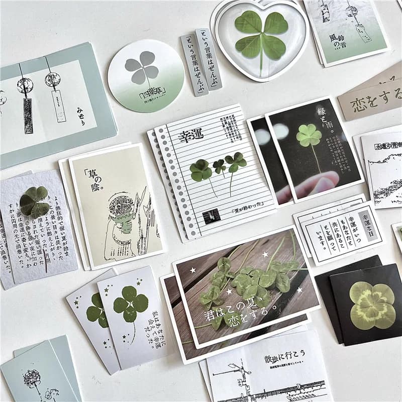 42pcs/set Ins Simplicity Green Four Clover Journaling Sticker Retro Japanese Cute Scrapbook Sticker DIY Decor Laptop Sticker