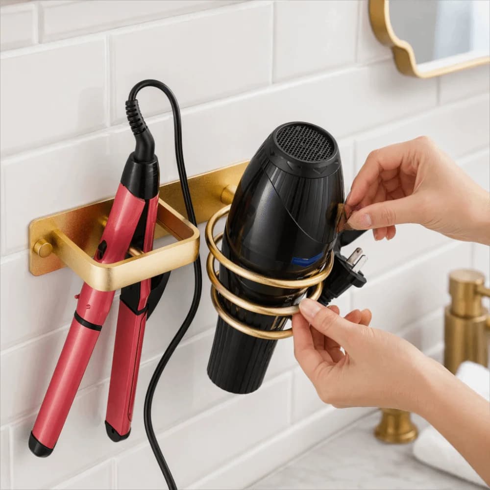 Aluminum Hair Dryer Holder Gold Wall Mounted Hair Straightener Holder Spiral Shelf Durable Hair Dryer Stand