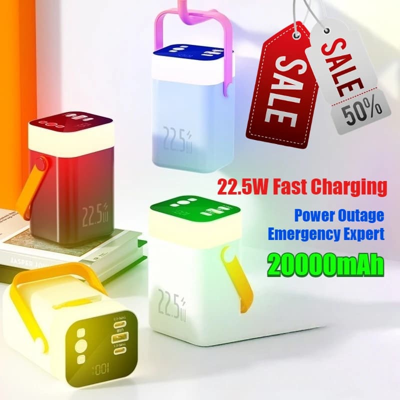 Power Bank da 22.5W 30000mAh con Cavo Retrattile e Ricarica Rapida Integrata per Uso Esterno