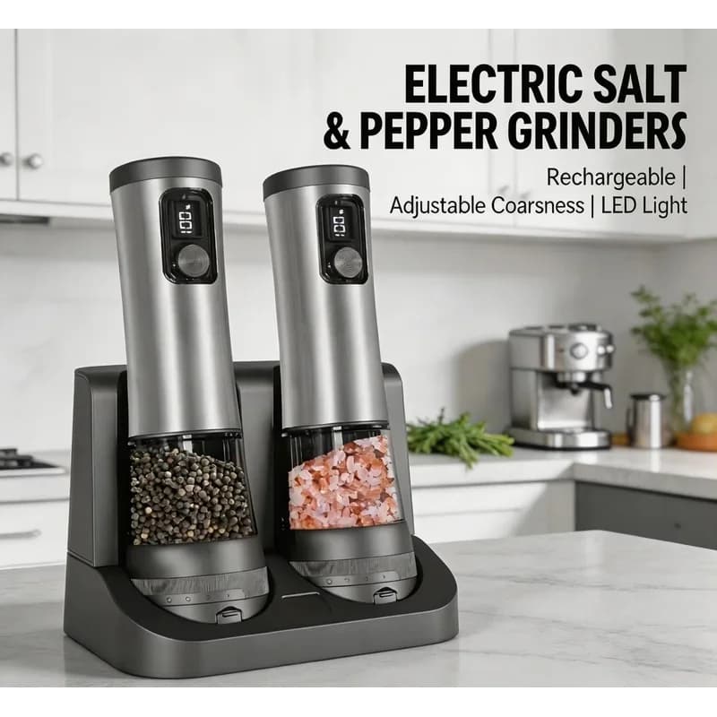 Automatic Salt and Pepper Grinder Set Rechargeable Base LED Display Kitchen Utensils Spice Processing Tool