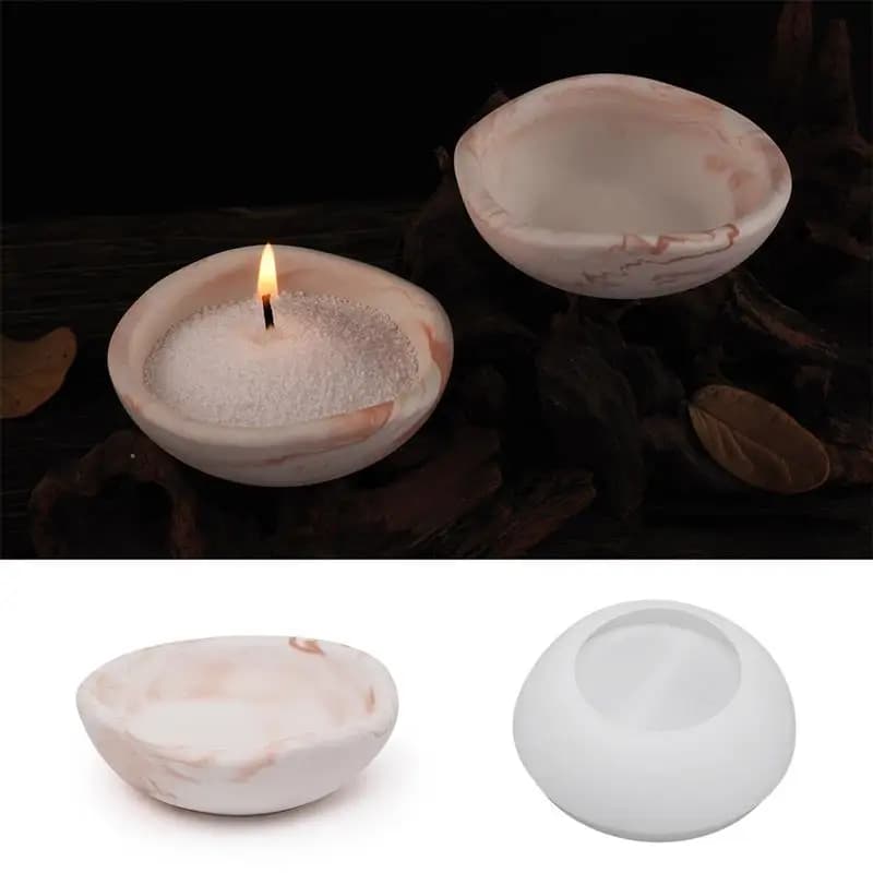 Round Bowl Shape Silicone Molds Cement Candle Cup Silicone Concrete Mold Wood Burning Dish Resin Molds Handmade Flowerpot Clay