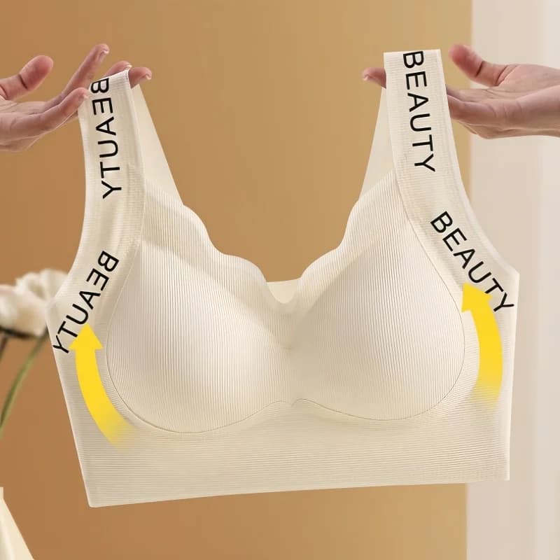 Women Seamless Bras Non-wire Plus Size Bra Push-Up V-neck Underwear Letter Strap Solid Color Padded Bralette Sexy Lingerie M-3XL