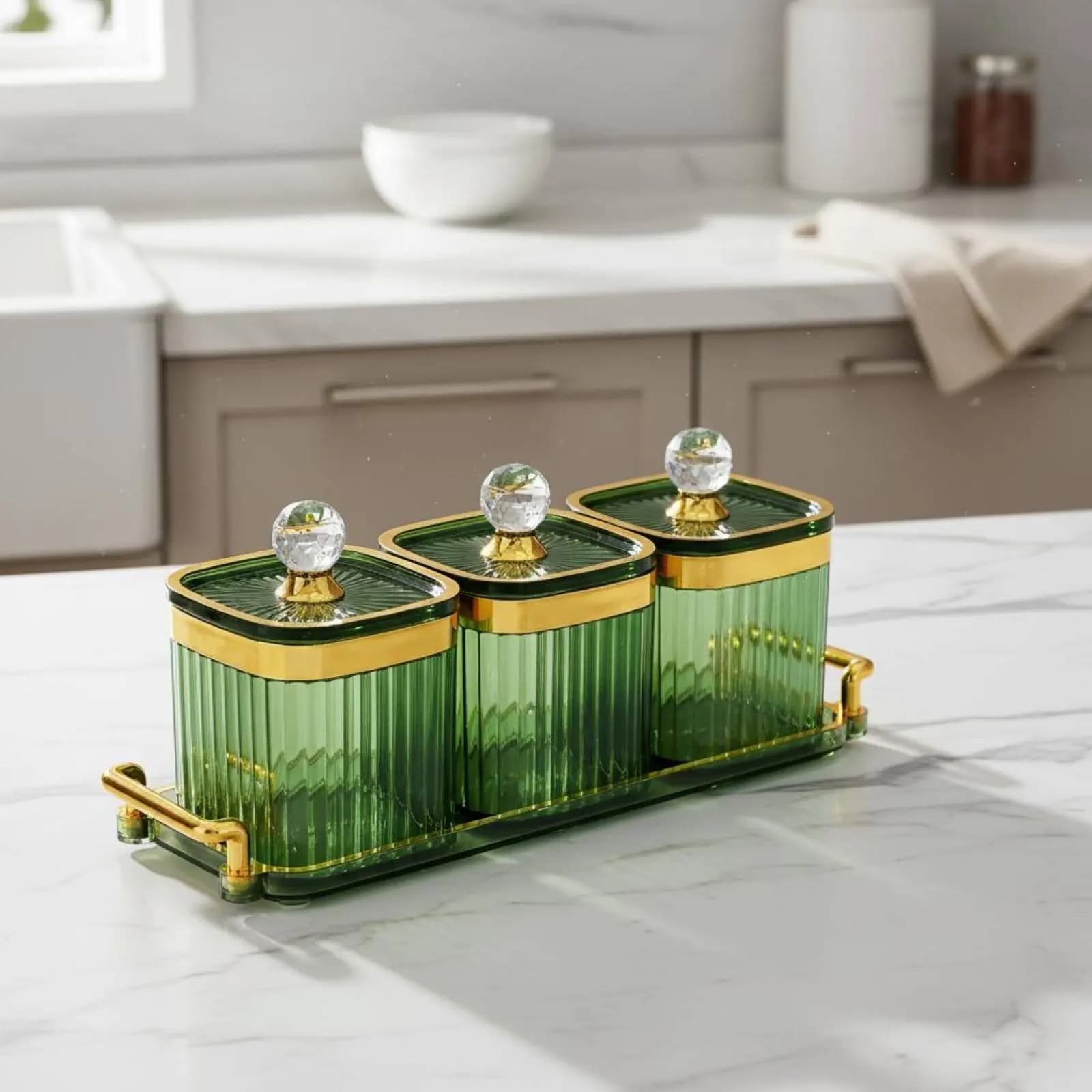 Set di Contenitori per Spezie da Cucina con Coperchi Anti-Impronta, Set di Barattoli per Condimenti di Lusso con Finiture Dorate, Materiale per Alimenti