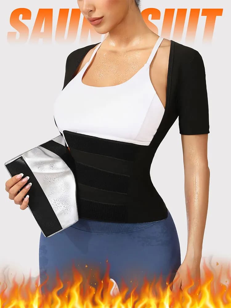 Abbigliamento da sauna per donna, cappotto termico dimagrante e anti-sudore, corsetto caldo a maniche corte, abbigliamento sportivo brucia-grassi.