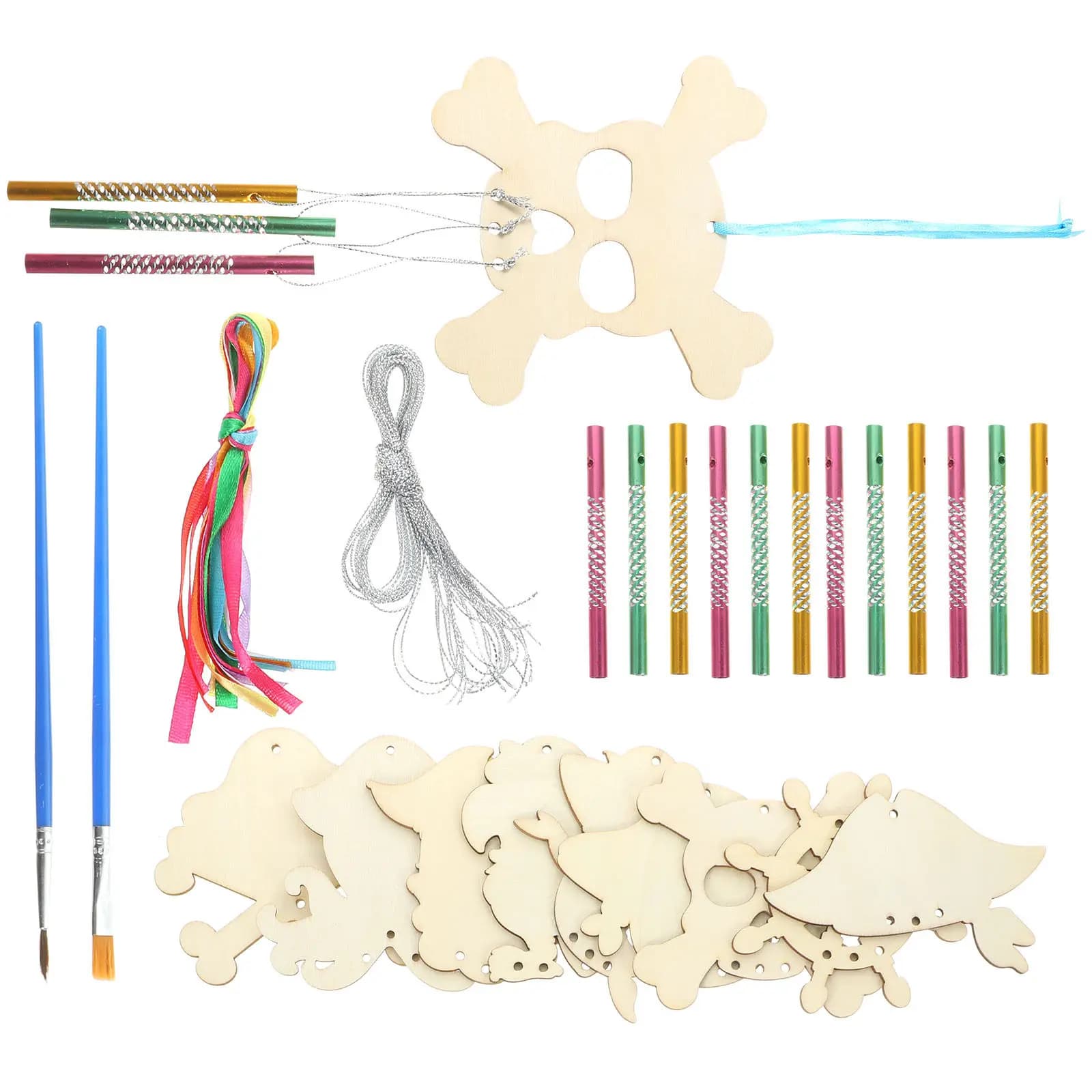 1Set Halloween Wooden Wind Chime Pendant DIY Craft Wind Bell Accessories Festival Home Decor Decorative Hanging Ornament