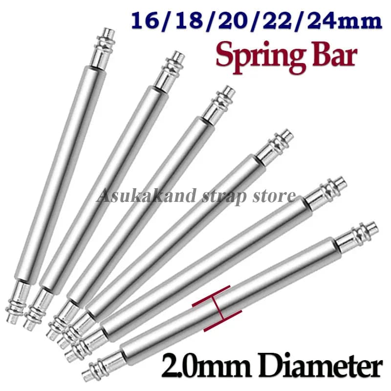 20 pcs 16/18/20/22/24mm Stainless Steel Strap Spille 2.0mm Diameter Spring Bar Accessories Spring Rod SmartWatch Connector Pins