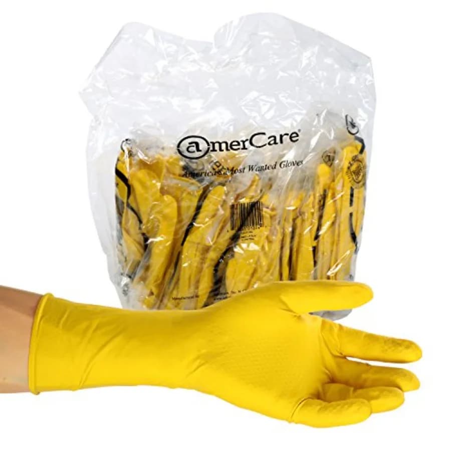 Guanti in Lattice Giallo AmerCare Neptune per Lavaggio Piatti e Pulizie Domestiche, Taglia Media, Confezione da 120 Paia