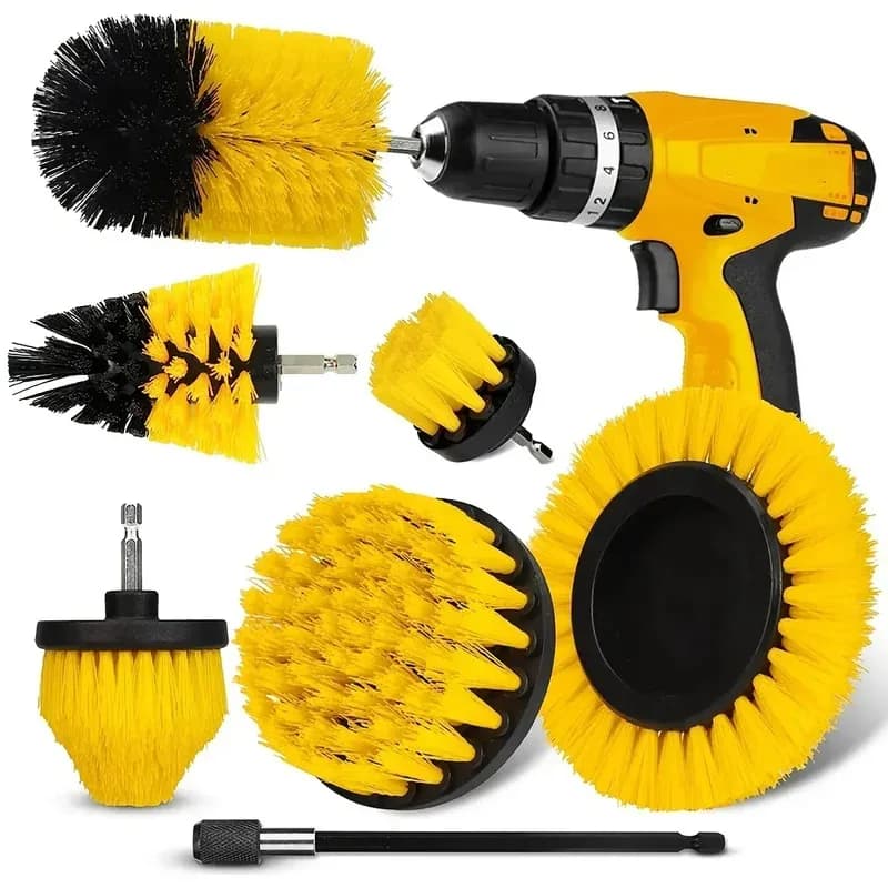 Set di accessori per spazzole per trapano da 7 pezzi, kit di attrezzi per spazzole per pulizia, spazzola per trapano multiuso con asta di prolunga per pavimento, settore automobilistico