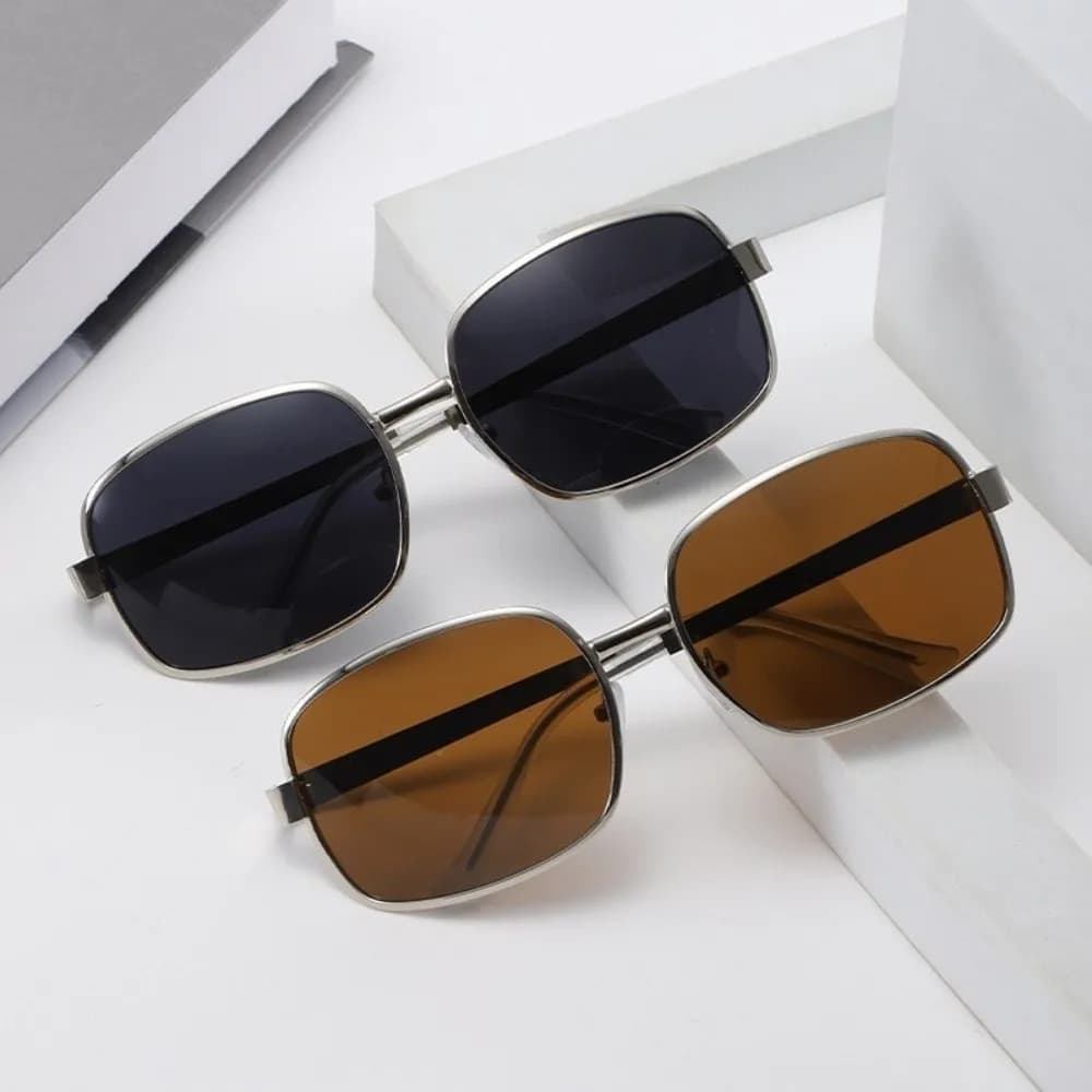 Retro Metal Sunglasses UV400 Protection RED Lens Sun Protection Glasses Fashion Shades Large-Framed Square Frame Sunglasses