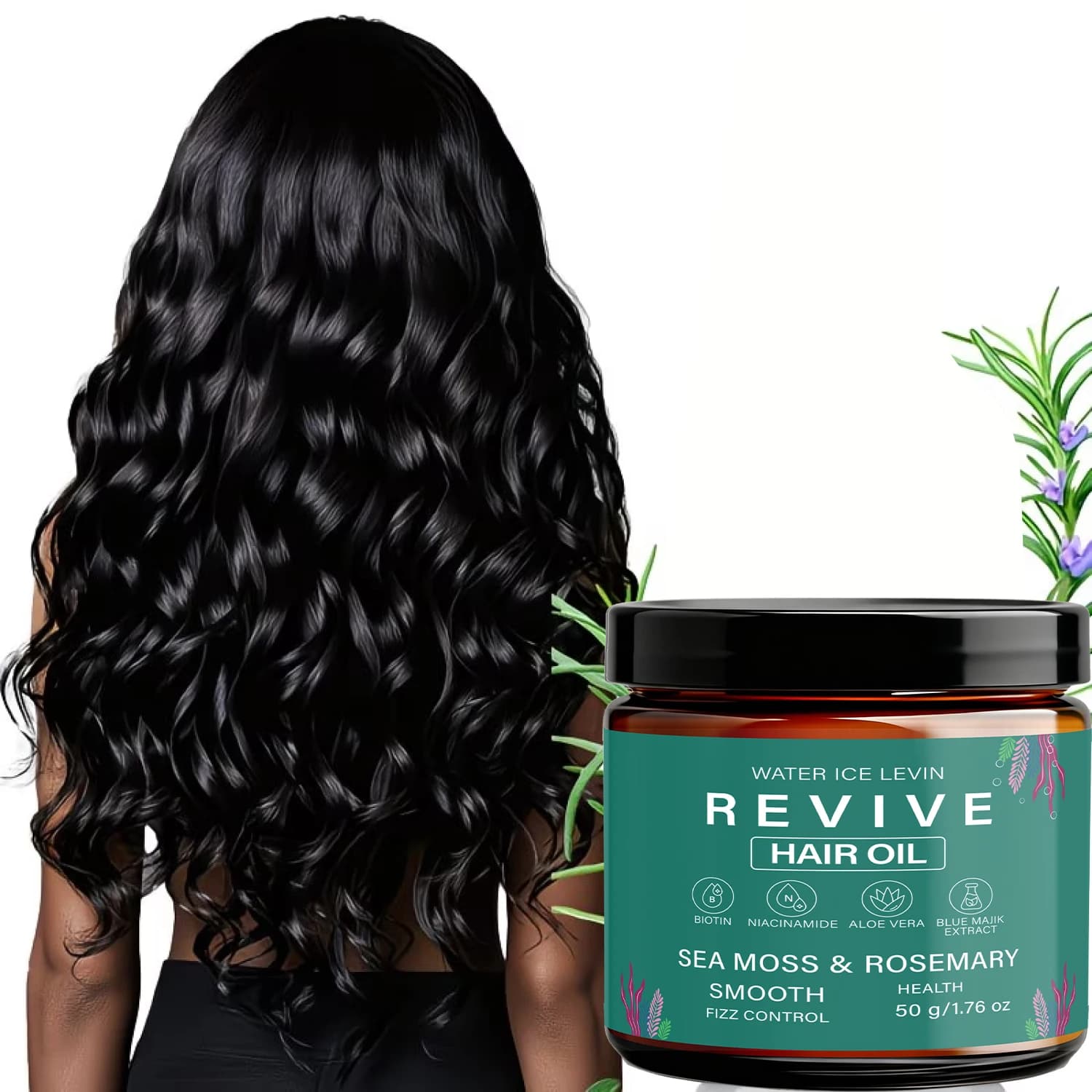 Olio per capelli Revive. Biotina Niacinamide Aloe Vera. Muschio Marino Rosmarino Blue Majik. Idratazione Rapida, Controllo Crespo, Lucentezza Sana. 50g.