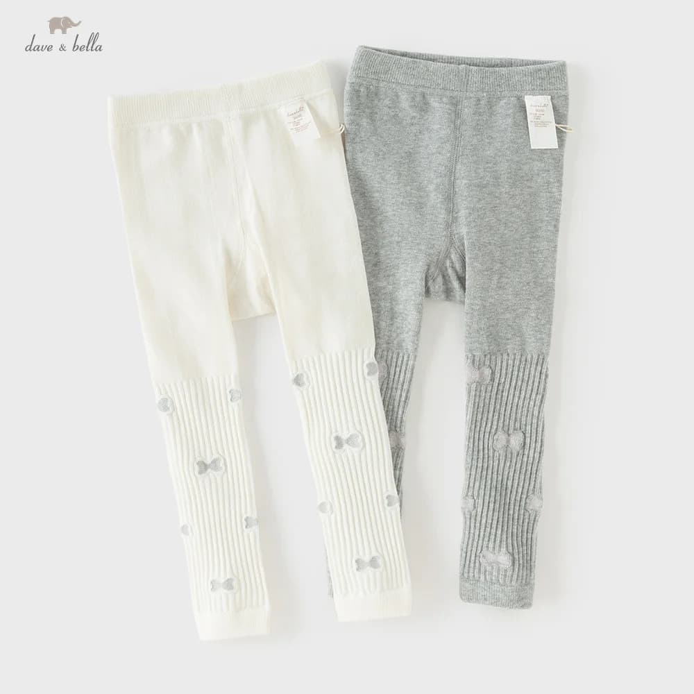 Leggings in Cotone per Bambine Dave Bella, Abbigliamento Primaverile e Autunnale, Pantaloni con Elastico in Vita, Pantaloni da Esterno per Bambini con Fiocco Carino DB1260250