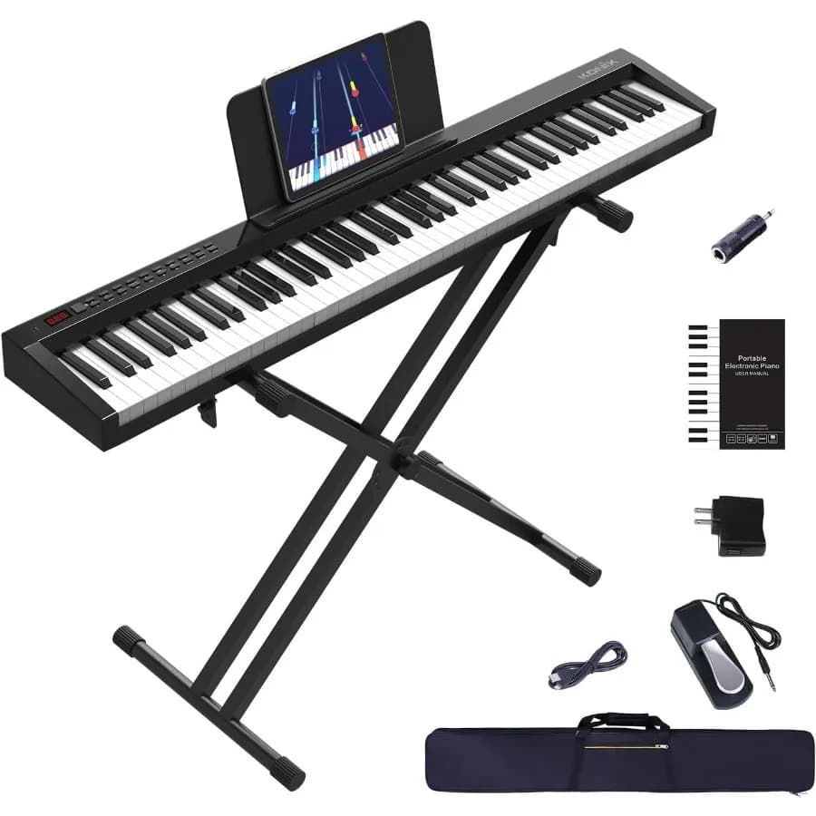 Digital Piano KONIX 88 Natural Size Keyboards, Semi-Pesata Electronic Keyboard with Support, Integrated Speakers, Sustain Pedal, Bluetooth, MIDI