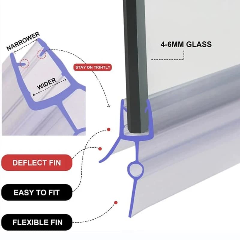 Striscia di tenuta per schermo doccia Strisce di tenuta per porta del bagno in PVC per vetro da 4-6 mm Gap 18-23 mm Guarnizione impermeabile senza colla nera # 40 # 50