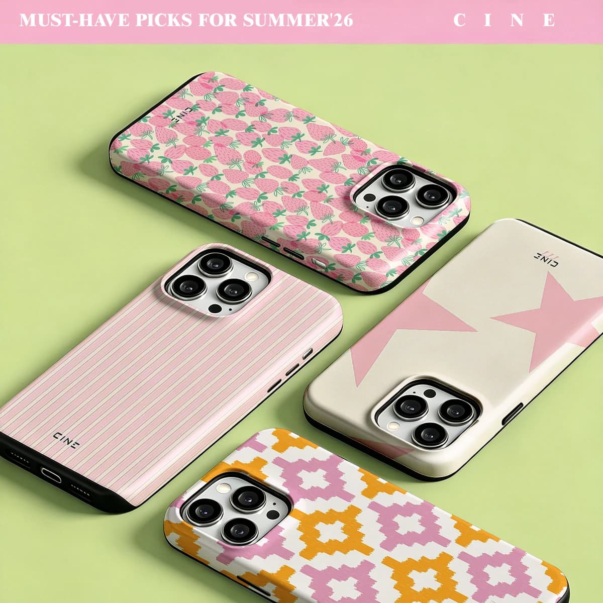 Cine Pink Orange Geometric Tile Glossy Bumper Phone Case For iPhone 17 16 15 14 Plus 13 Pro Max For Magsafe Film 2-in-1