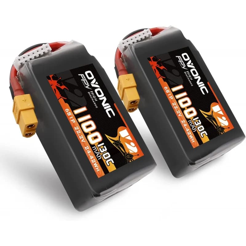 OVONIC 130C 6S 1100mah Lipo Battery 22.2V 2 Pack with XT60 Plug for FPV Racing Freestyle Cinewhoop Toothpick Long Range Drone