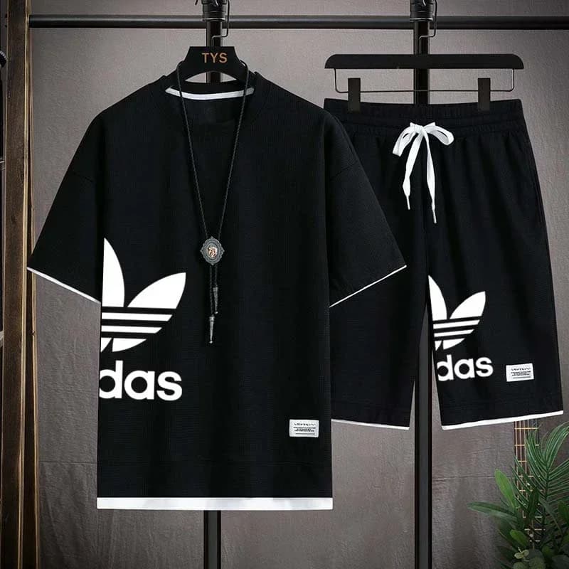 Summer New Men Fashion Basketball 2 Piece Tracksuit Short Sleeve Pullover T Shirt And Shorts Casual Sports Outfit