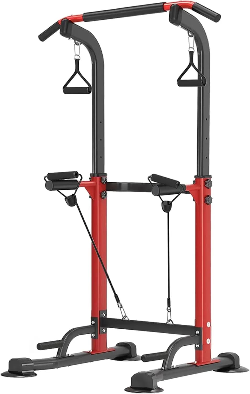 Height Adjustable Multifunction Tower with Traction Bar and Dip Station, Home Gym Equipment for Strength Training