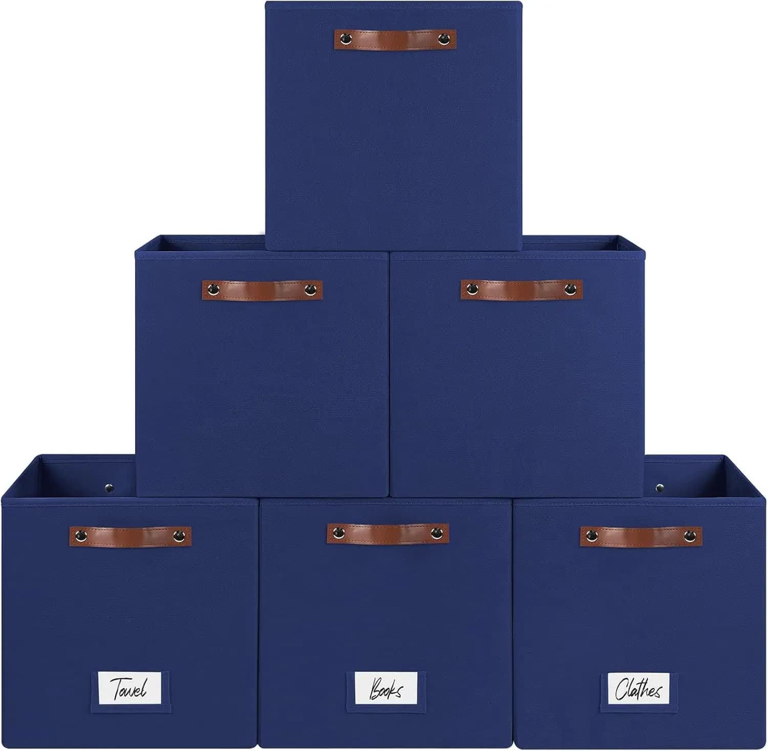 Set di 6 Cubi Contenitori con Manici e Portaetichette, Cestini Organizzatori per Armadio (Blu, 33 x 33 x 33 cm)