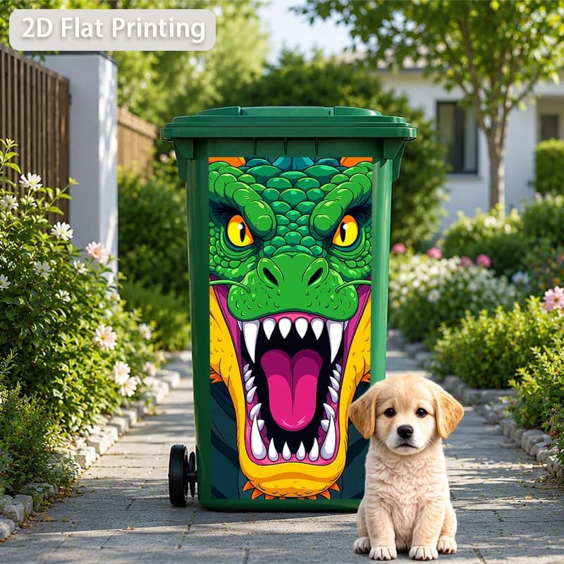 1pc Roaring Green Dragon Head Themed Trash Can Decal Wall Sticker, Ideal for Outdoor Trash Cans, Walls and Home Decor.