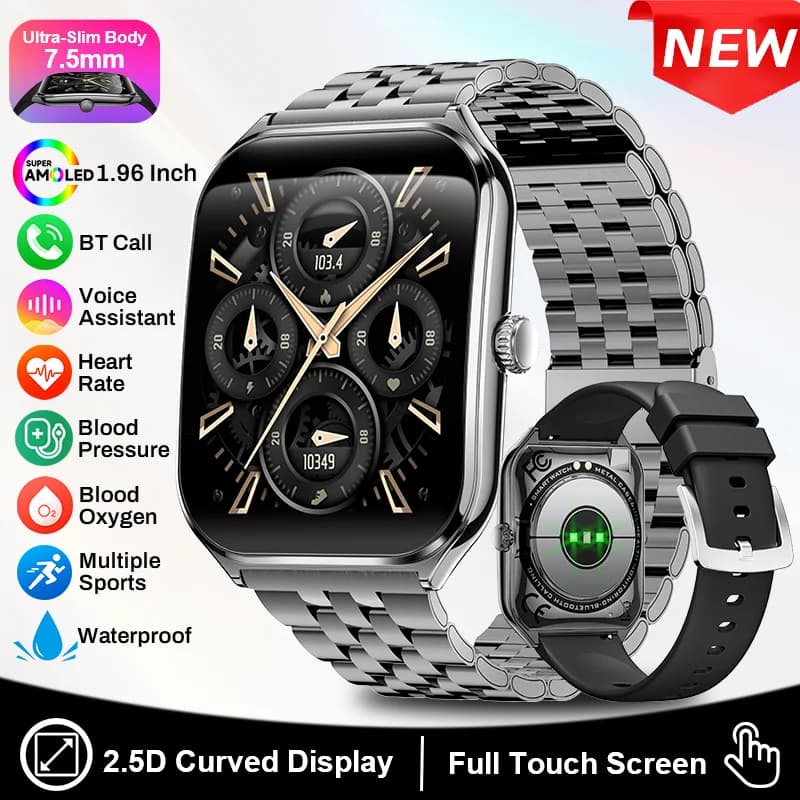 LIGE Smartwatch ultrasottile per Android iOS 1.96 "AMOLED HD schermo Bluetooth chiamata pressione sanguigna uomo donna Smartwatch regalo da donna