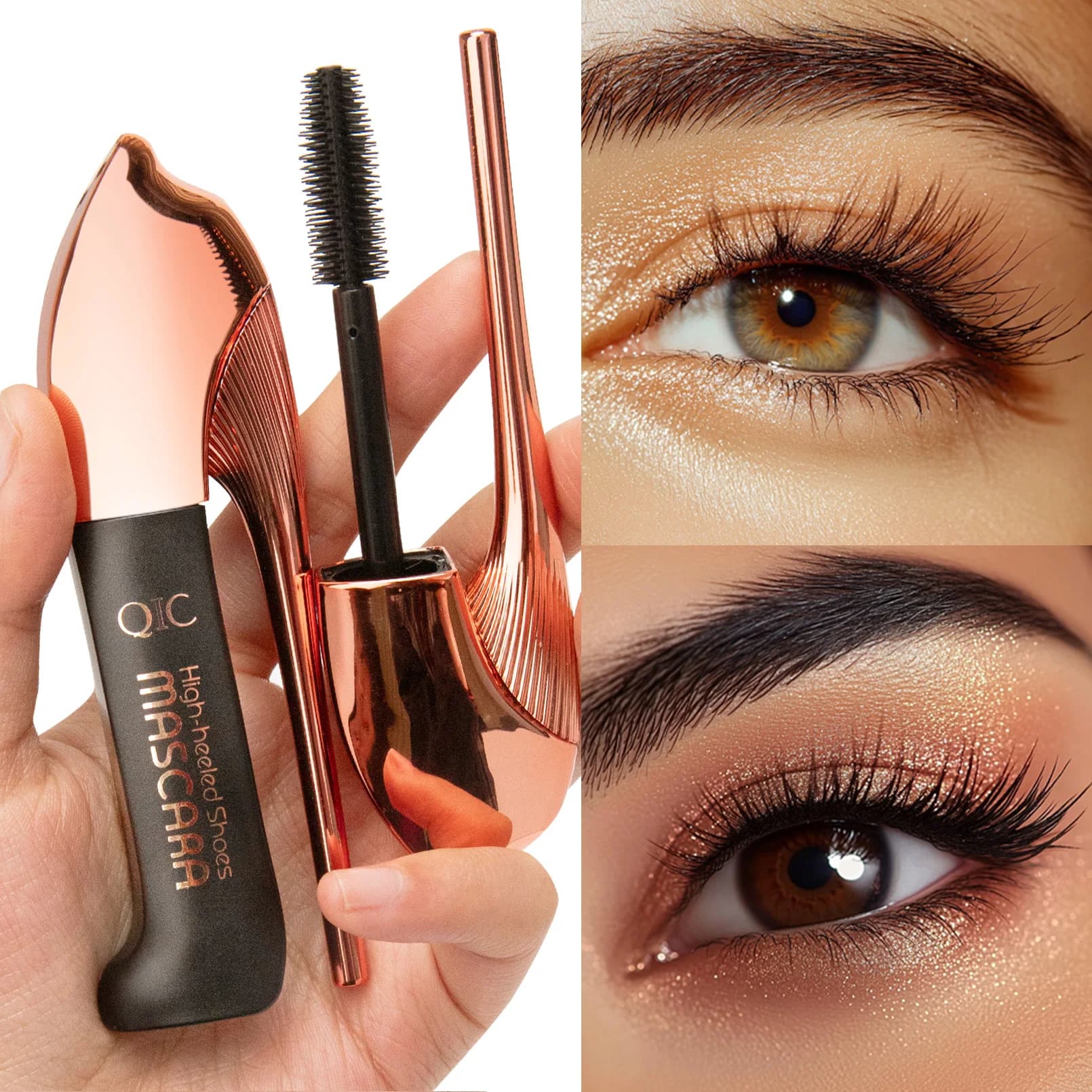 QIC High Heel Shoe Mascara 3D Fiber Mascara, Long Black volumizing Eyelash Extension, Waterproof Eye Makeup Tool