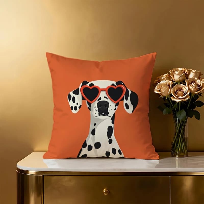 1pc Dalmatian Heart Sunglasses Throw Pillow Cover Cute Pet Decorative Pillow Case for Home Bedroom Living Room