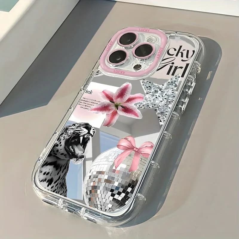 Cover per iPhone con motivo a labbra e fiocco a ciliegia, antiurto e a specchio, per iPhone 17 16 15 14 Pro Max 13 12 11 X XS XR 7 8 Plus 16e 17 Pro