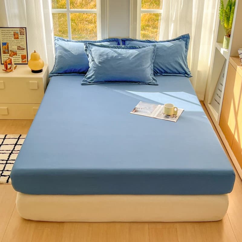 Bed linen with soft corners with elastic band Solid color cover for single bed King Queen 100/140/150/160/180/200 cm