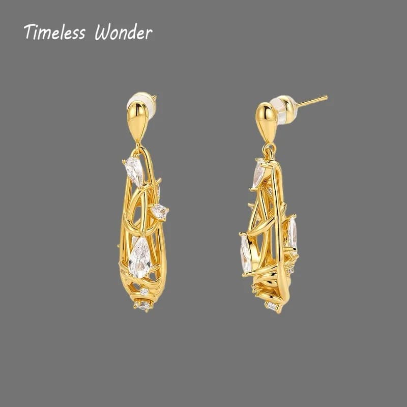 Timeless Wonder Ottone Zircone Ritaglio Geo Orecchini a bottone Donne Designer Gioielli Regalo alla moda Top di classe Semplice pulito 5133