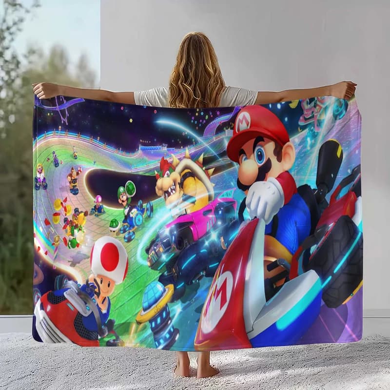 Retro M-Mario Bros Game Cartoon Flannel Blanket,Ultra Soft Warm Plush Throw for Home Bedroom Bed Sofa Cover Camping Picnic gift