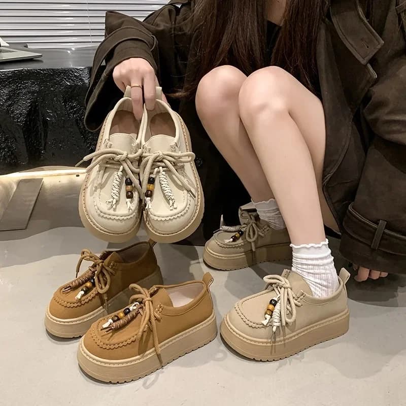 Sexy casual shoes in plain color with elegant winter laces New comfortable women's shoes wear-resistant and fashionable anti-slip