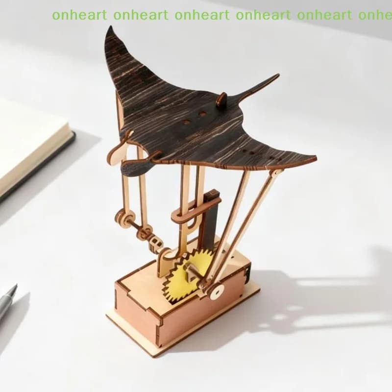 [C]Wooden Electric Manta Ray Ornament Automaton With Lifelike Swimming Motion Ocean Decor For Desk Tabletop Home Gift