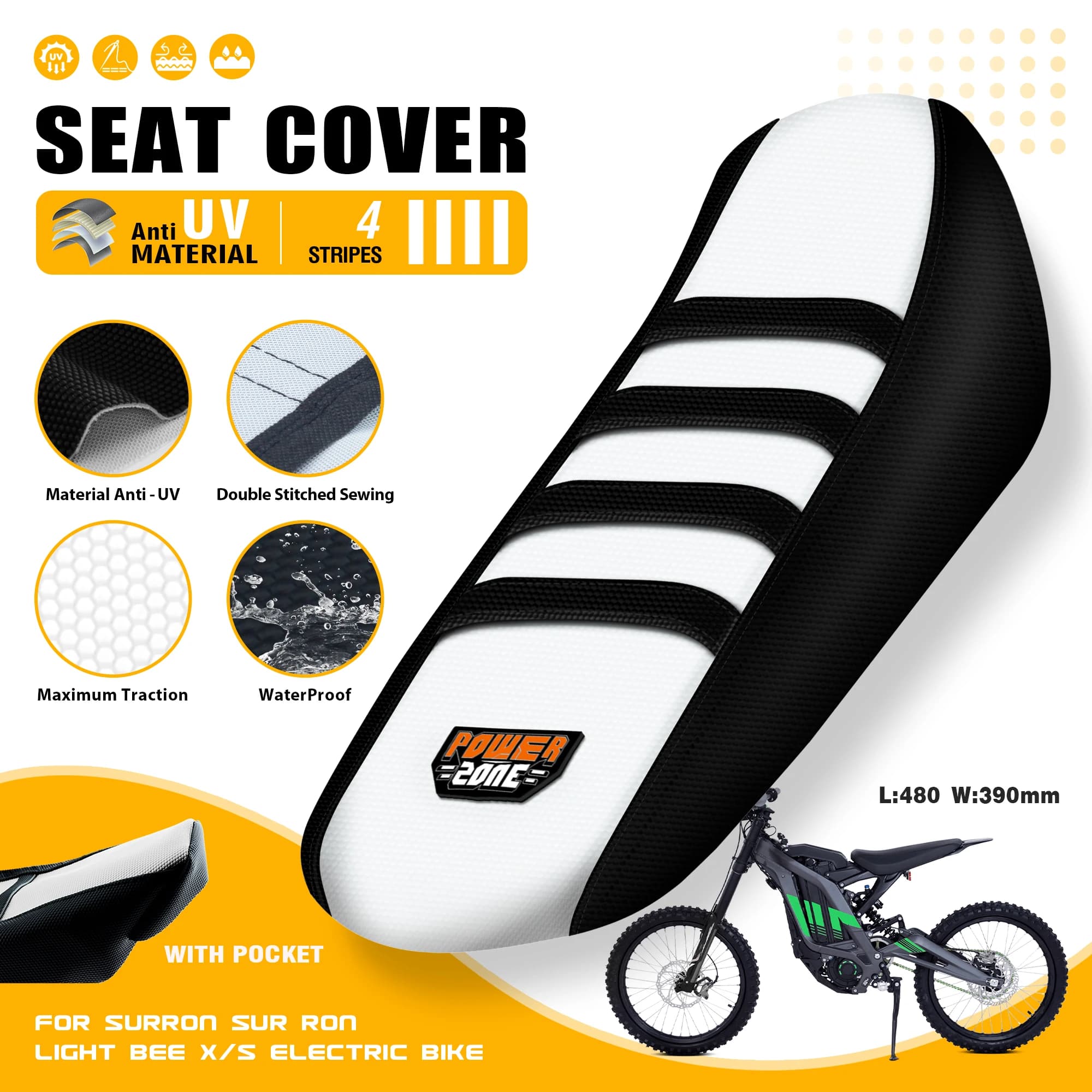 Coprisedile per Bici Elettrica Powerzone Ebike per Light Bee Surron SUR RON S X, Cuscini Impermeabili in Gomma