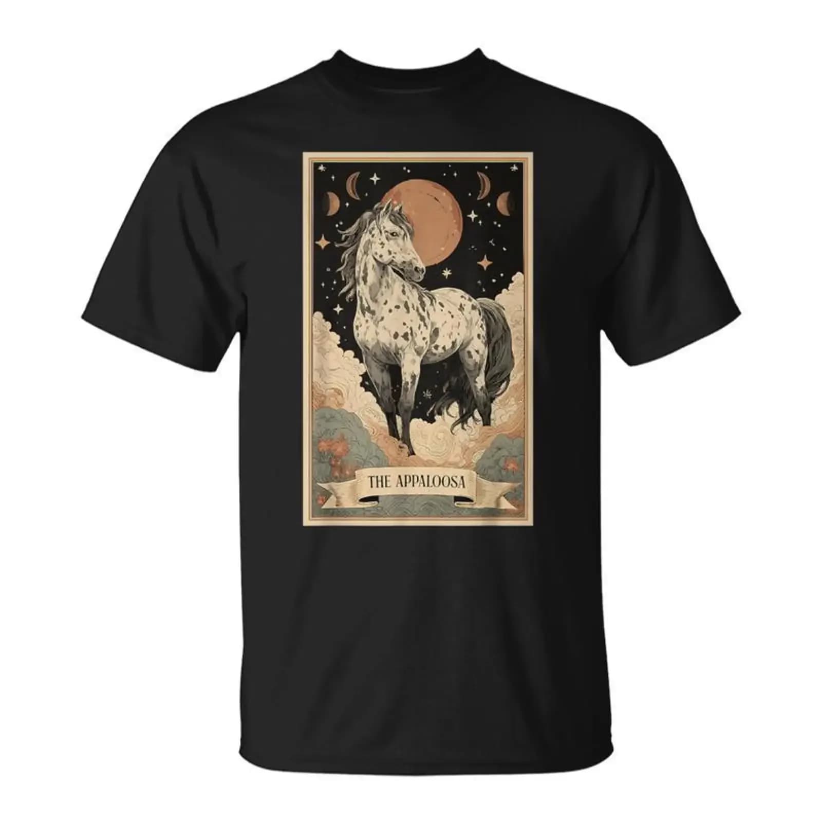 The Appaloosa Tarot Card Moon Witch Design T Shirt Cadeauxyz vintage Washed Versatile Casual Slightly Top For Everyday Wear