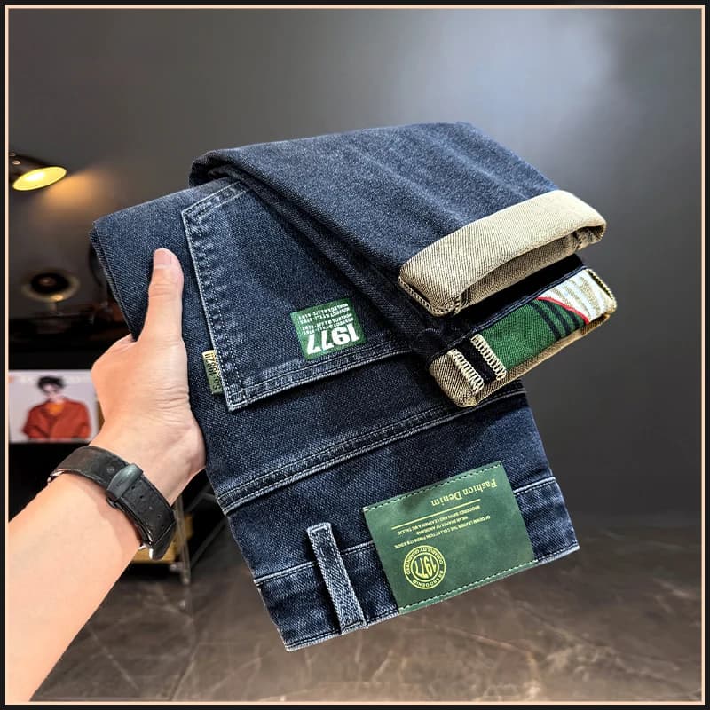 Jeans da uomo Pantaloni casual in denim elasticizzato lungo dritto Autunno Inverno Jeans classici con cintura Pantaloni Jean blu neri alla moda coreana