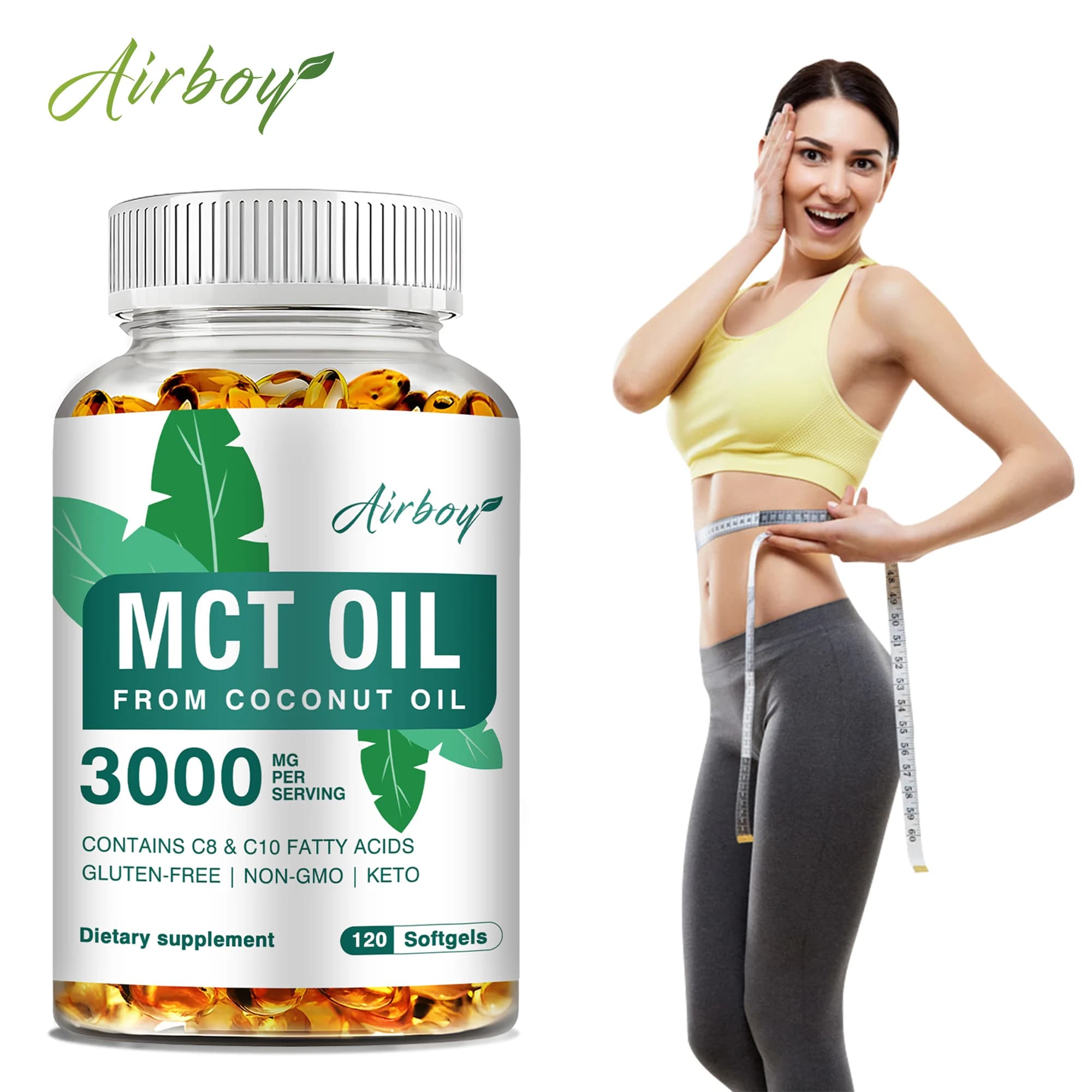 3000 mg MCT oil capsules: easy to absorb, support energy and endurance, energy production, weight management, metabolism