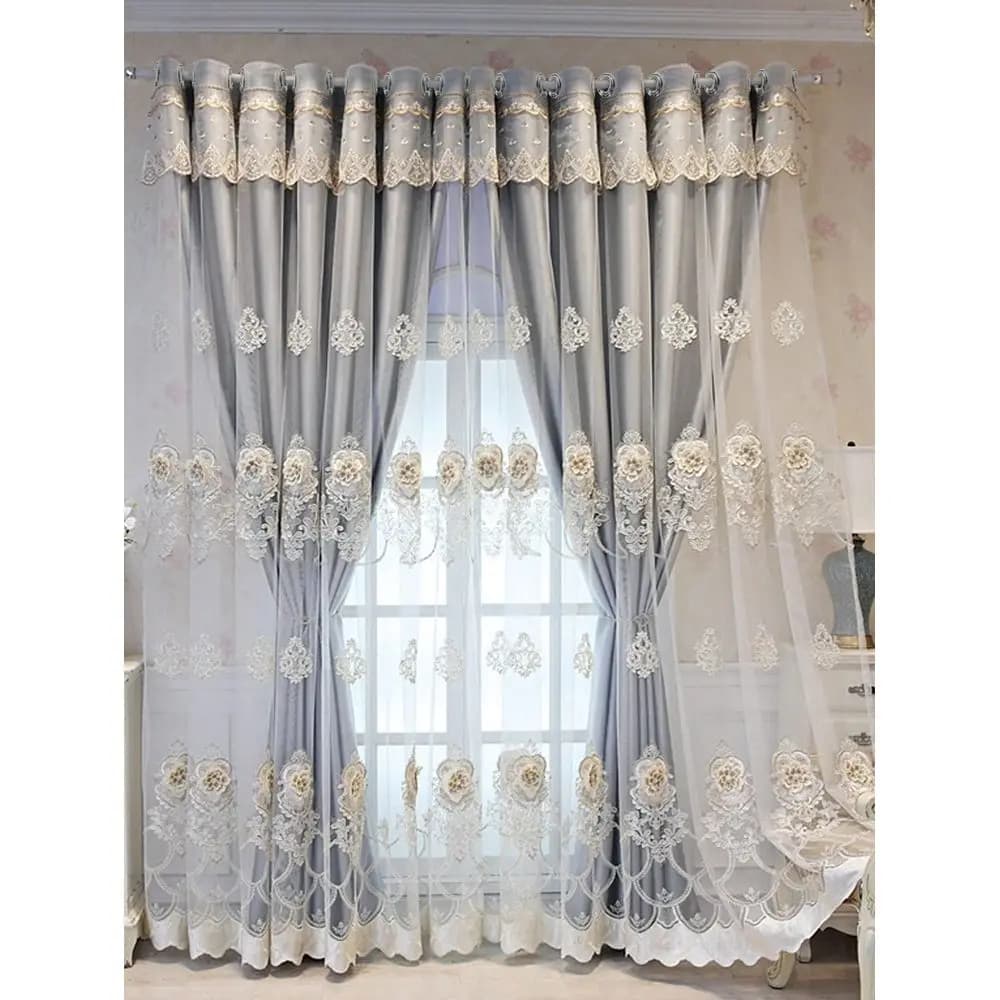 Premium Perforated Luxury Embroidered Sheer Curtain