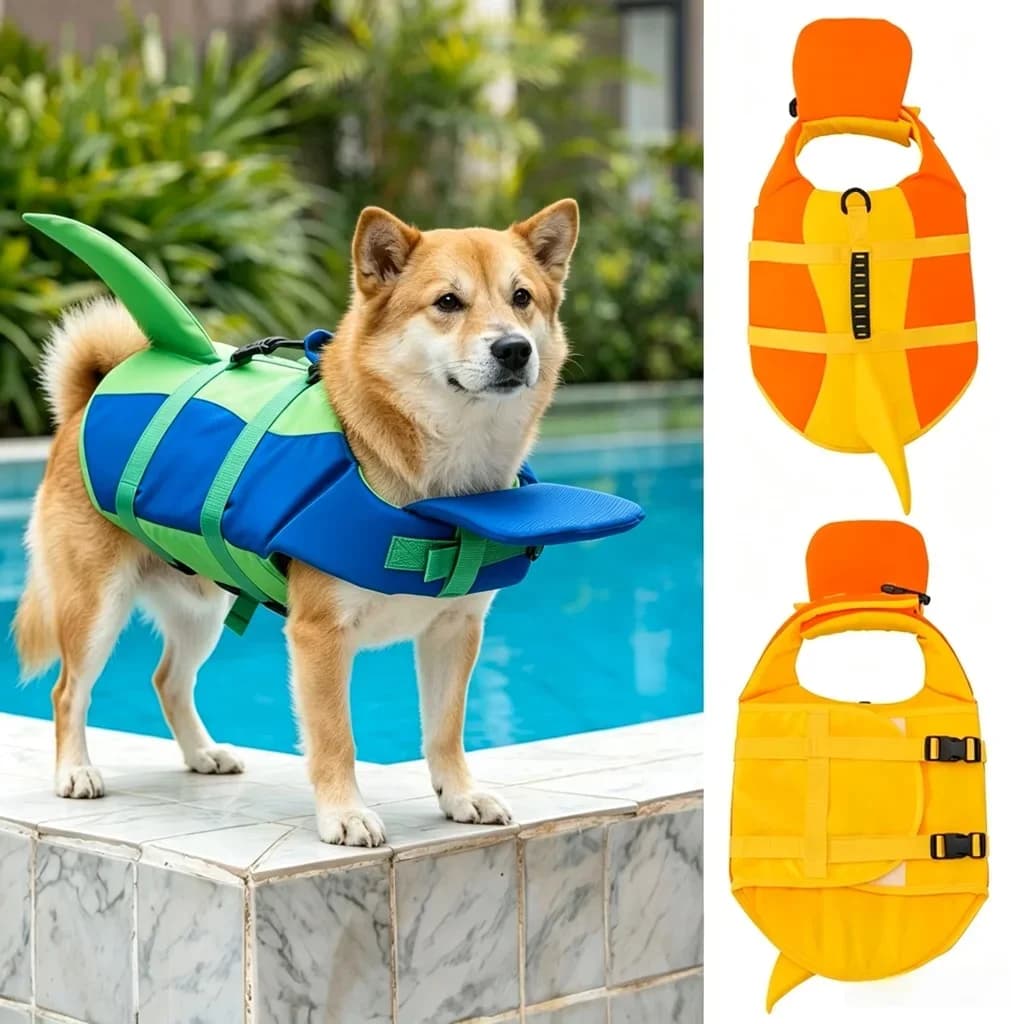 Shark Shape Dog Life Vest Adjustable High Visibility Dog Swimming Suit Tear-resistant Superior Buoyancy Pet Life Jacket