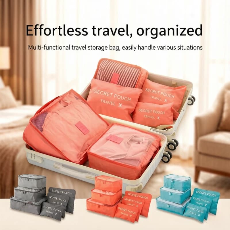 6Pcs Waterproof Travel Storage Bags Set Large Capacity Zipper Luggage Organizer for Clothes Underwear Pink Blue Grey