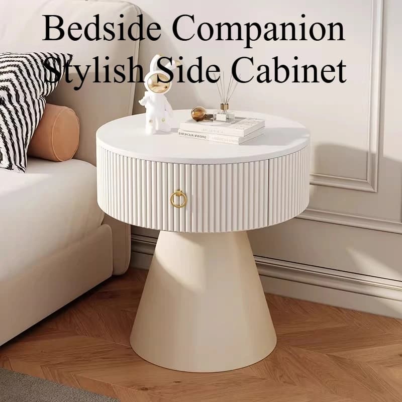 Comodino Moderno Bianco Minimalista con Lampada e Gambe Rotonde, Organizzatore, Tavolino Laterale Stretto per Camera da Letto, Arredamento di Lusso per la Casa