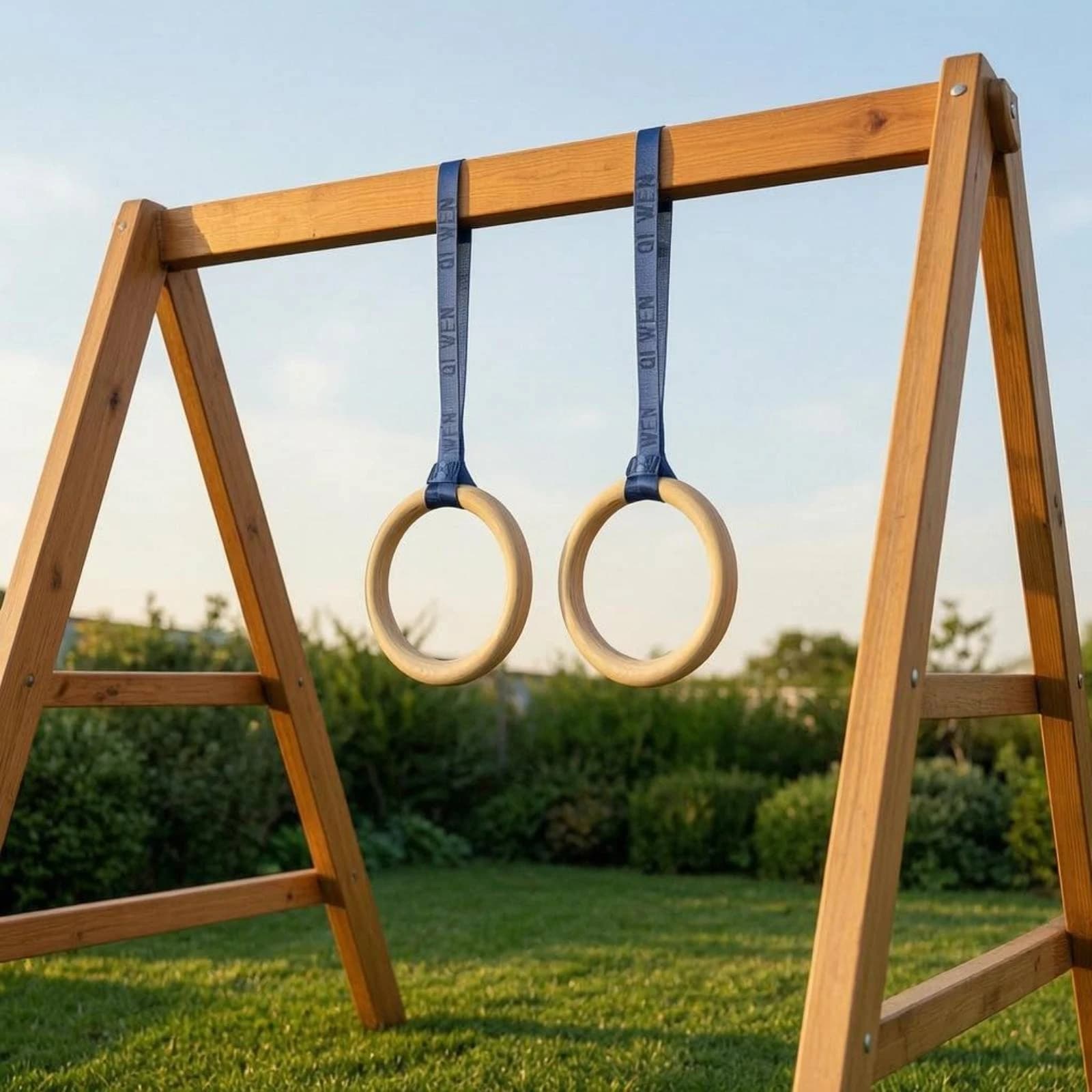 Wooden Gym Rings Woven Strapping Wood Gym Rings Exercise Gear