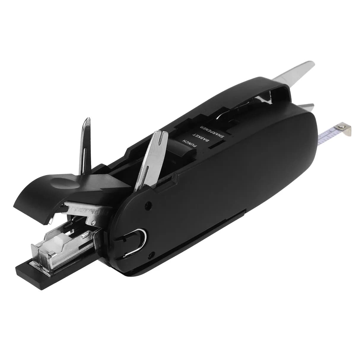 Kit di Strumenti da Ufficio Multifunzione 10-in-1 Portatile Tascabile in Acciaio Inossidabile con Forbici, Righello Flessibile, Cucitrice, Taglierina e Cacciavite