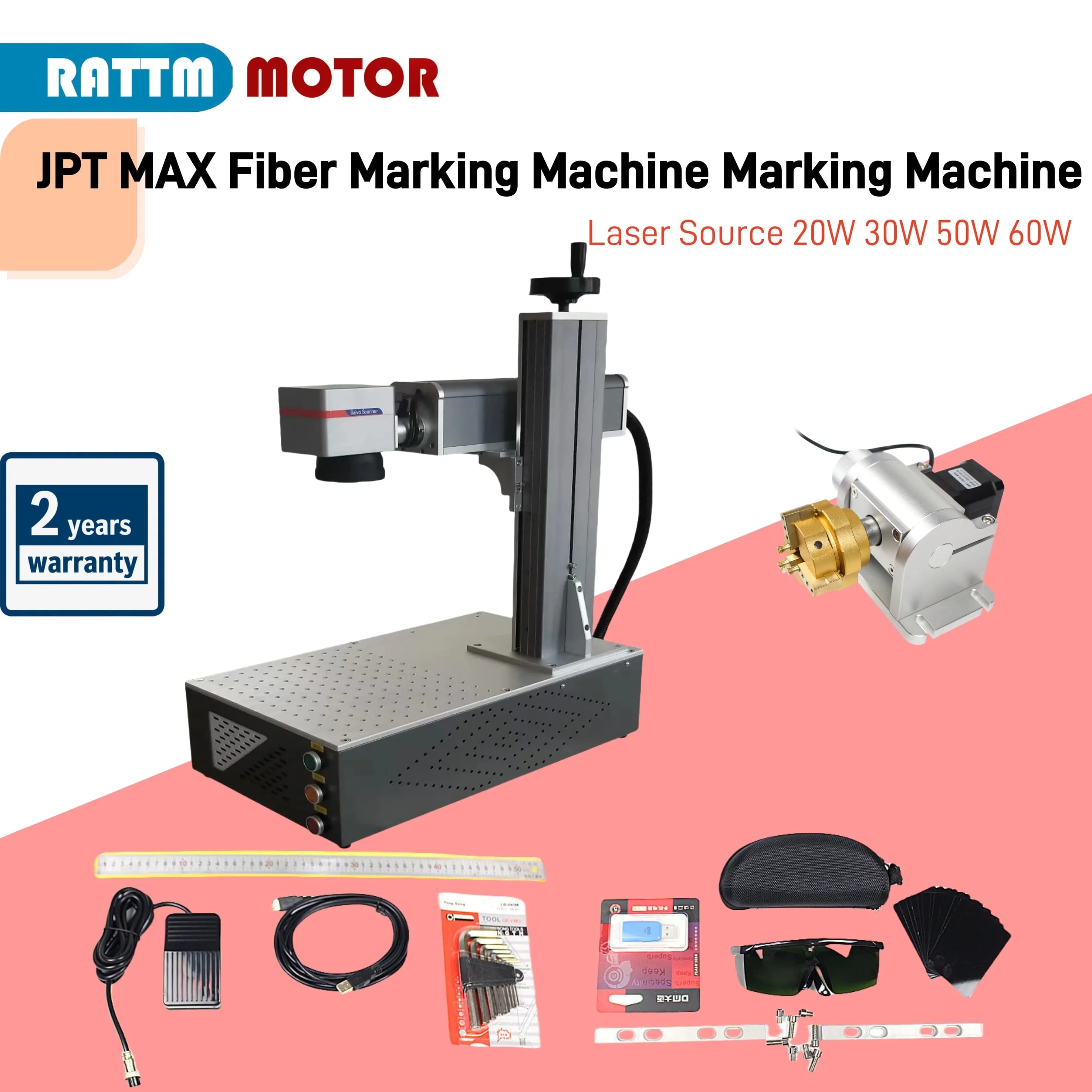 JPT M7 MOPA Fiber Laser Engraving Marking Machine 20W 30W 60w 80w 100w Carving Printing Metal BJJCZ EZCAD software Rotation Axis