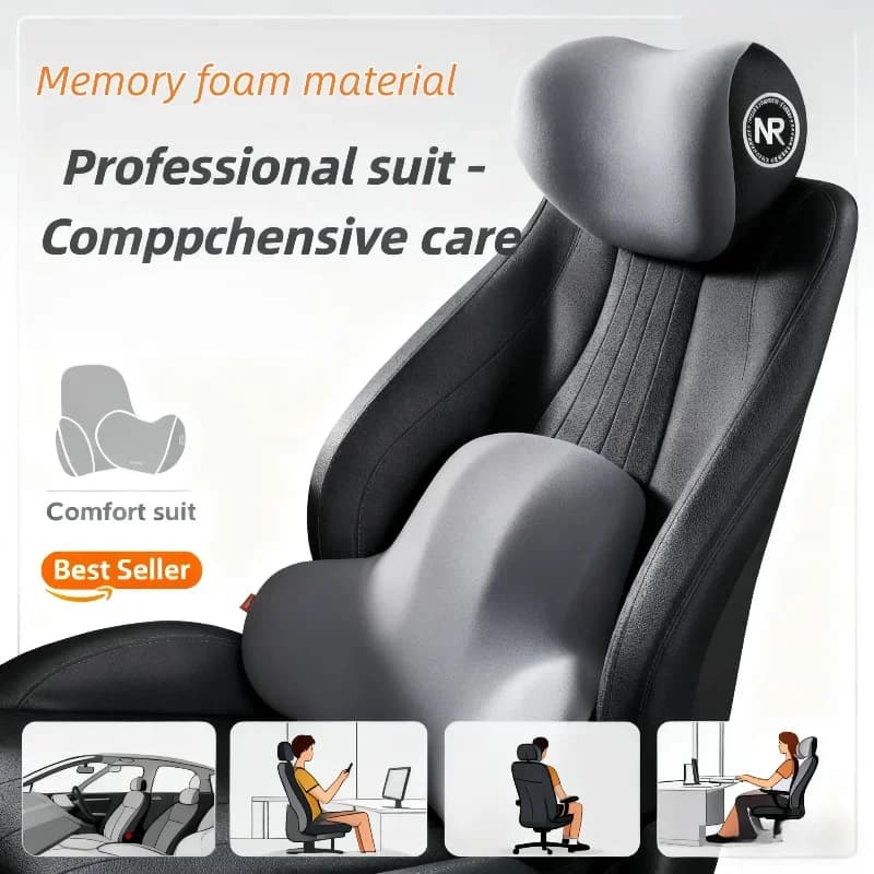 Cuscino Ergonomico in Memory Foam per Poggiatesta e Supporto Lombare, Protezione per il Collo e la Schiena, Universale per Interni Auto