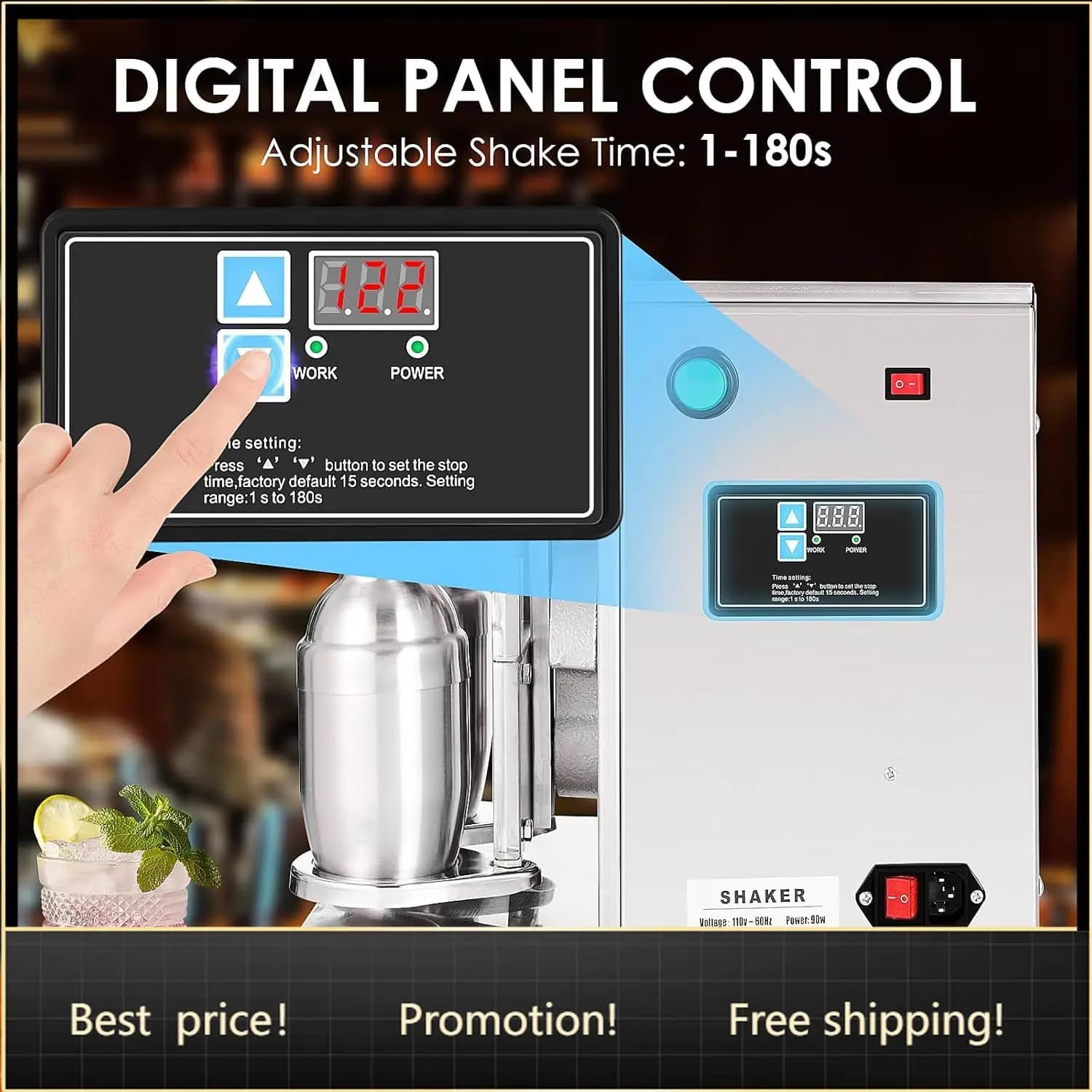 Electric Milk Tea Shaking Machine, Dual Frame 400r/min Stainless Steel Shaker for Bubble Tea, Boba, Cocktails, 750ml Double Cups