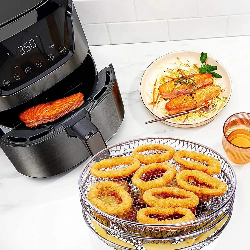 AA94-Air Fryer Rack Stackable Grid Grilling Rack Stainless Steel Round Air Fryer Rack 8-Inch 3-Layers For Home Kitchen Oven Cook